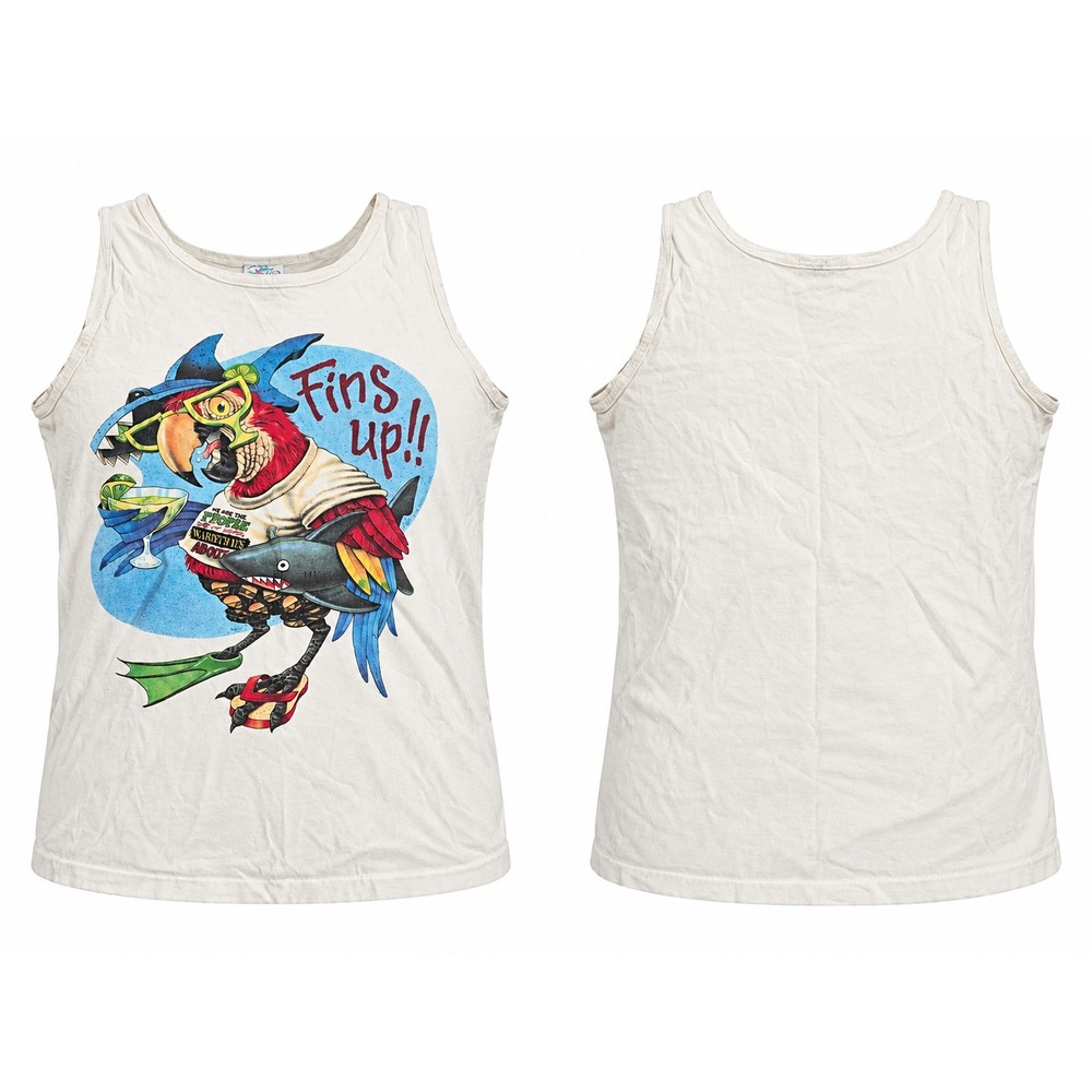 Vintage 90s Caribbean Soul Fins Up Parrot Shark Tank Top XL White Made in USA